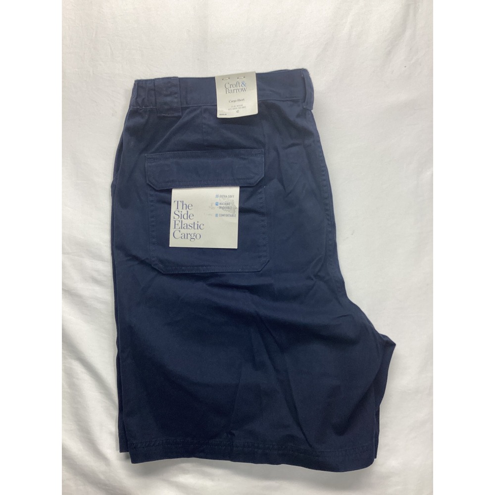 Croft & Barrow Mens Navy Blue Side Elastic Cargo Shorts Size 42 MC01X100RS NEW - Picture 3 of 6